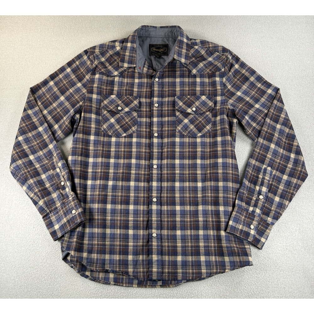 Threadgrit Mens Plaid Flannel Button Up Shirt Long Sleeve SMALL Blue Brown